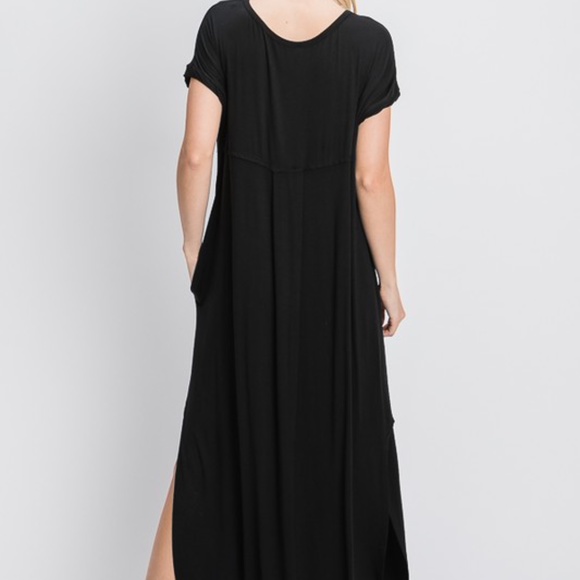 Boho Oversized Pocket V neck Slit Maxi Dress Olive - Picture 4 of 7